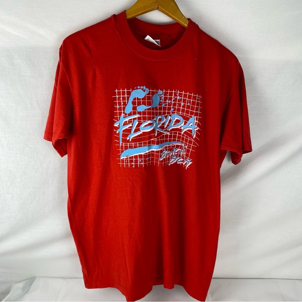 VTG 80s Florida Beach Bum T Shirt Red Single Stitch USA Hanes Graphic Tee Large